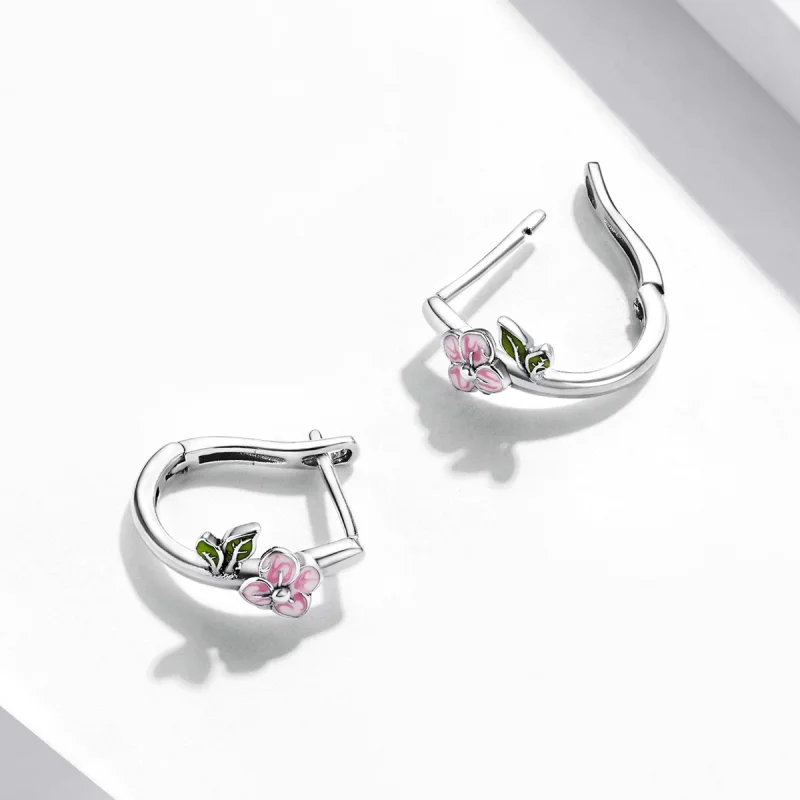 (imagem para) Pandora Style Spring Cherry Blossoms Hoop Earrings - SCE1287 - Visualizar 3