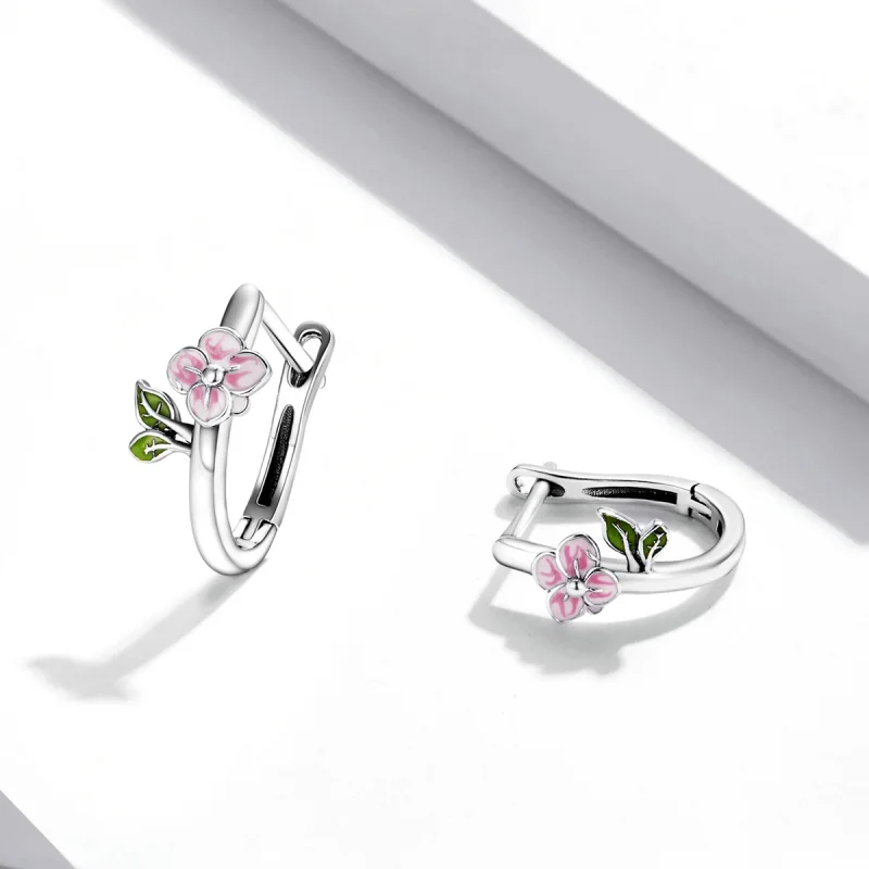 (imagem para) Pandora Style Spring Cherry Blossoms Hoop Earrings - SCE1287 - Visualizar 4