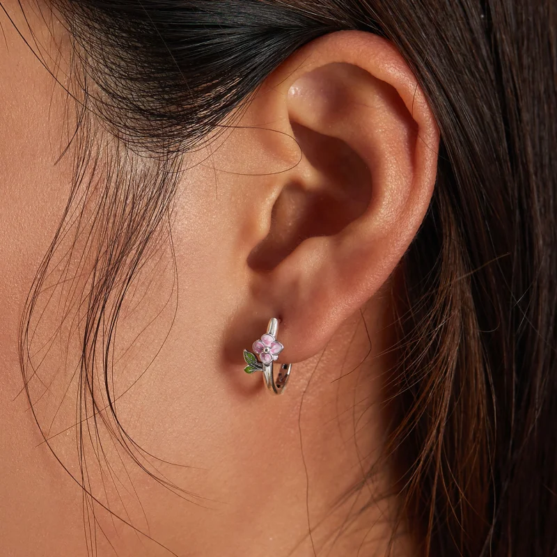 (imagem para) Pandora Style Spring Cherry Blossoms Hoop Earrings - SCE1287 - Visualizar 5