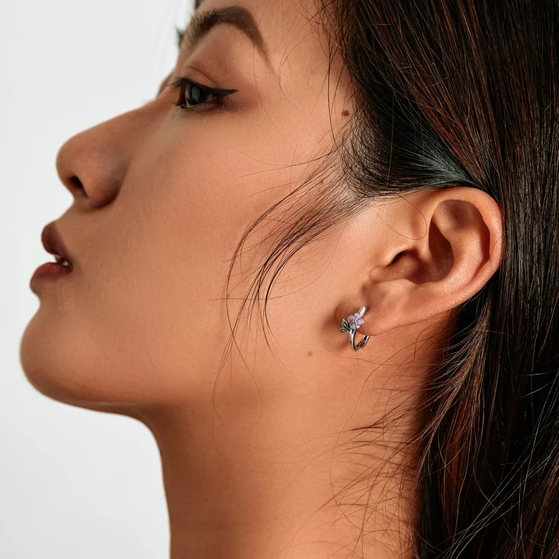 (imagem para) Pandora Style Spring Cherry Blossoms Hoop Earrings - SCE1287 - Visualizar 6
