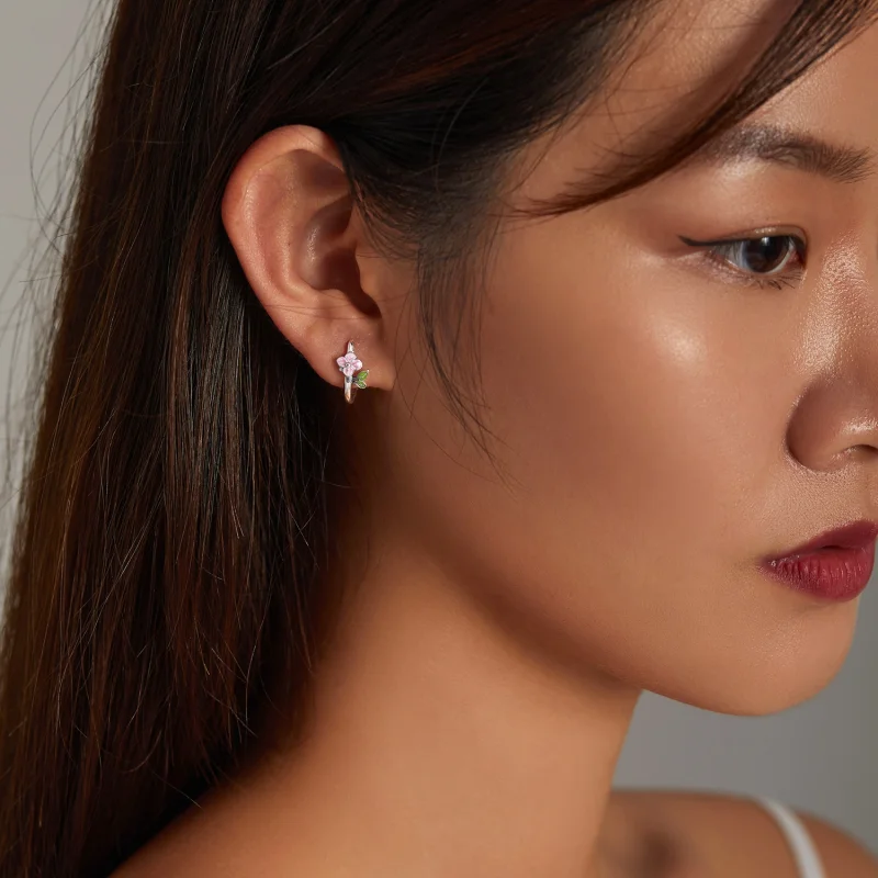 (imagem para) Pandora Style Spring Cherry Blossoms Hoop Earrings - SCE1287 - Visualizar 7