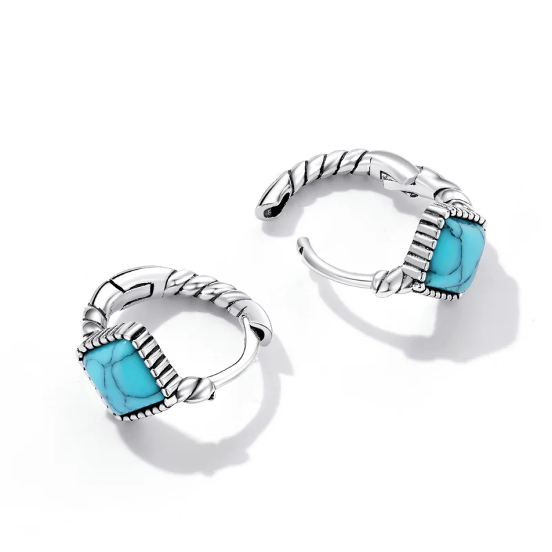 (imagem para) Pandora Style Square Turquoise Hoop Earrings - BSE590 - Visualizar 4