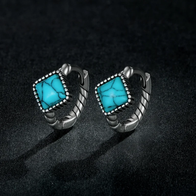 (imagem para) Pandora Style Square Turquoise Hoop Earrings - BSE590 - Visualizar 5