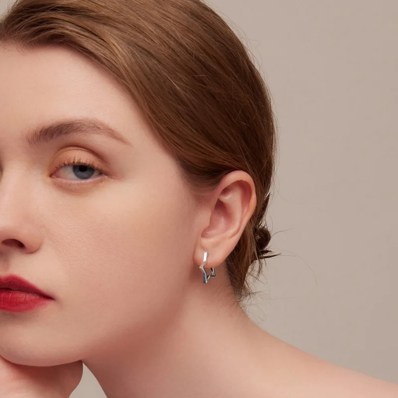 (imagem para) Pandora Style Star Shape Hoop Earrings - SCE1136 - Visualizar 3