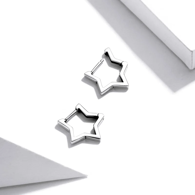 (imagem para) Pandora Style Star Shape Hoop Earrings - SCE1136 - Visualizar 2