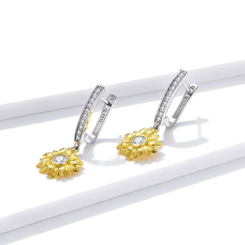 (imagem para) Pandora Style Sun Flower Hoop Earrings - BSE469 - Visualizar 2