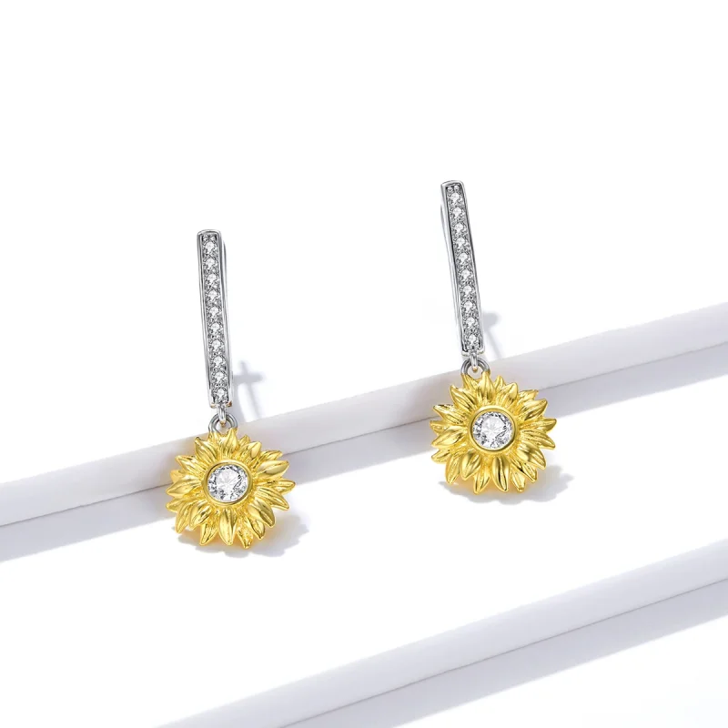 (imagem para) Pandora Style Sun Flower Hoop Earrings - BSE469 - Visualizar 4