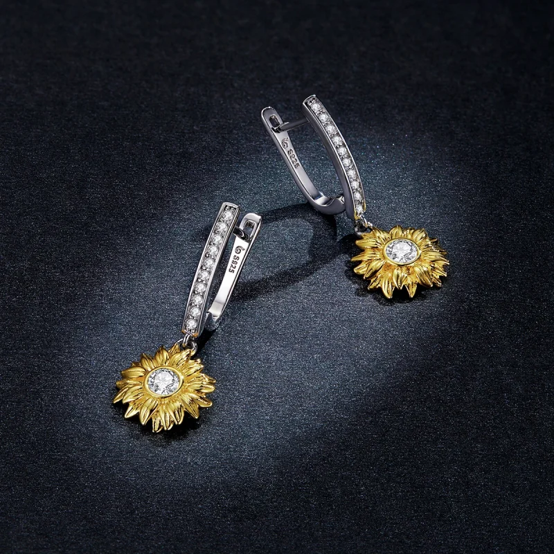 (imagem para) Pandora Style Sun Flower Hoop Earrings - BSE469 - Visualizar 5