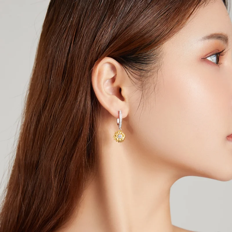 (imagem para) Pandora Style Sun Flower Hoop Earrings - BSE469 - Visualizar 7