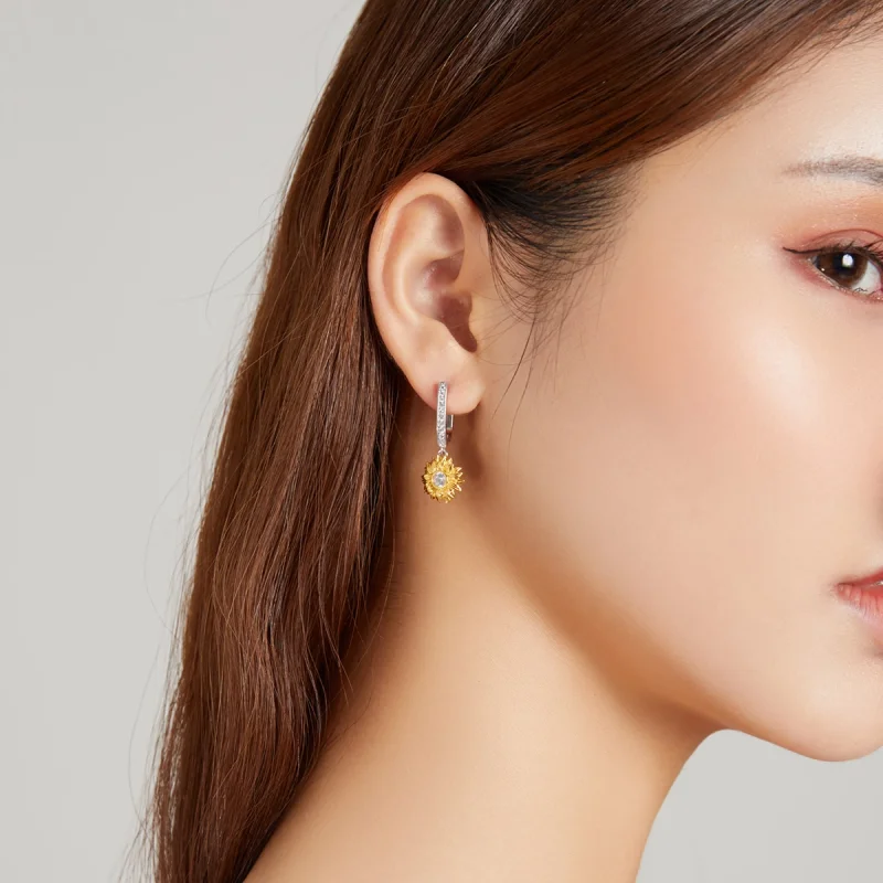 (imagem para) Pandora Style Sun Flower Hoop Earrings - BSE469 - Visualizar 8