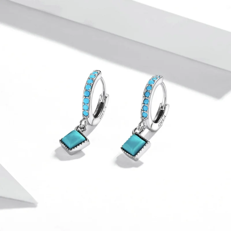 (imagem para) Pandora Style Turquoise Hoop Earrings - SCE1307 - Visualizar 2