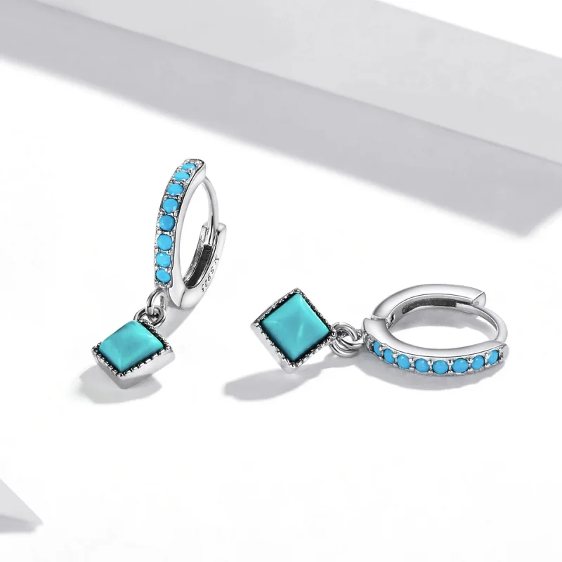 (imagem para) Pandora Style Turquoise Hoop Earrings - SCE1307 - Visualizar 3