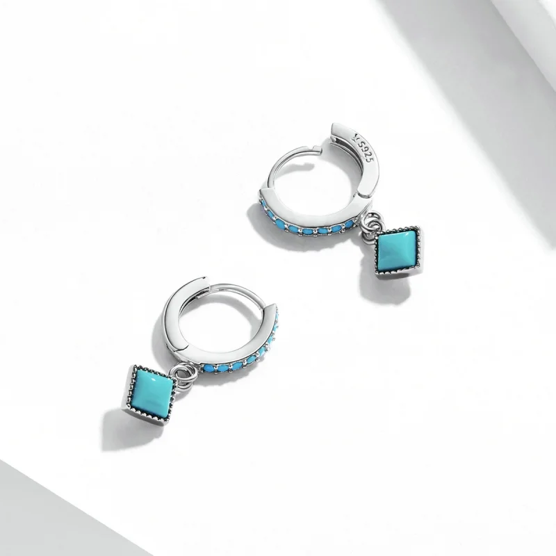 (imagem para) Pandora Style Turquoise Hoop Earrings - SCE1307 - Visualizar 4