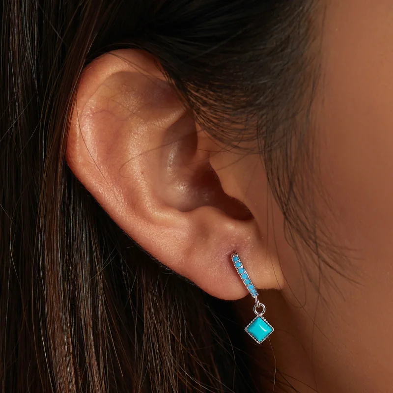 (imagem para) Pandora Style Turquoise Hoop Earrings - SCE1307 - Visualizar 6