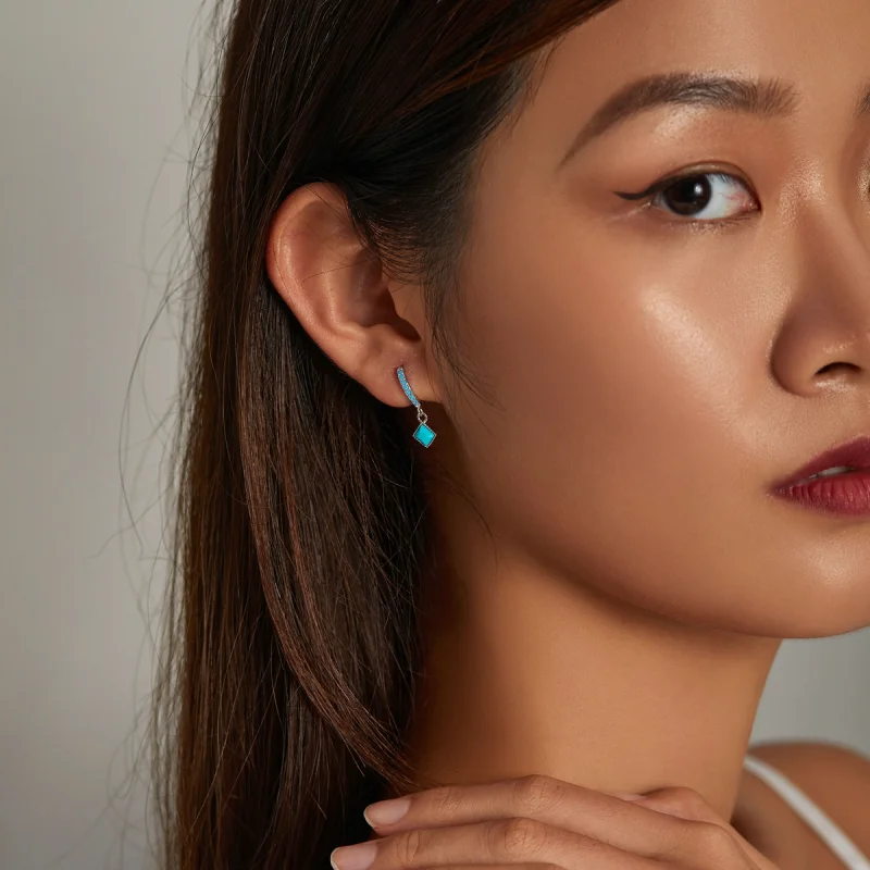 (imagem para) Pandora Style Turquoise Hoop Earrings - SCE1307 - Visualizar 7