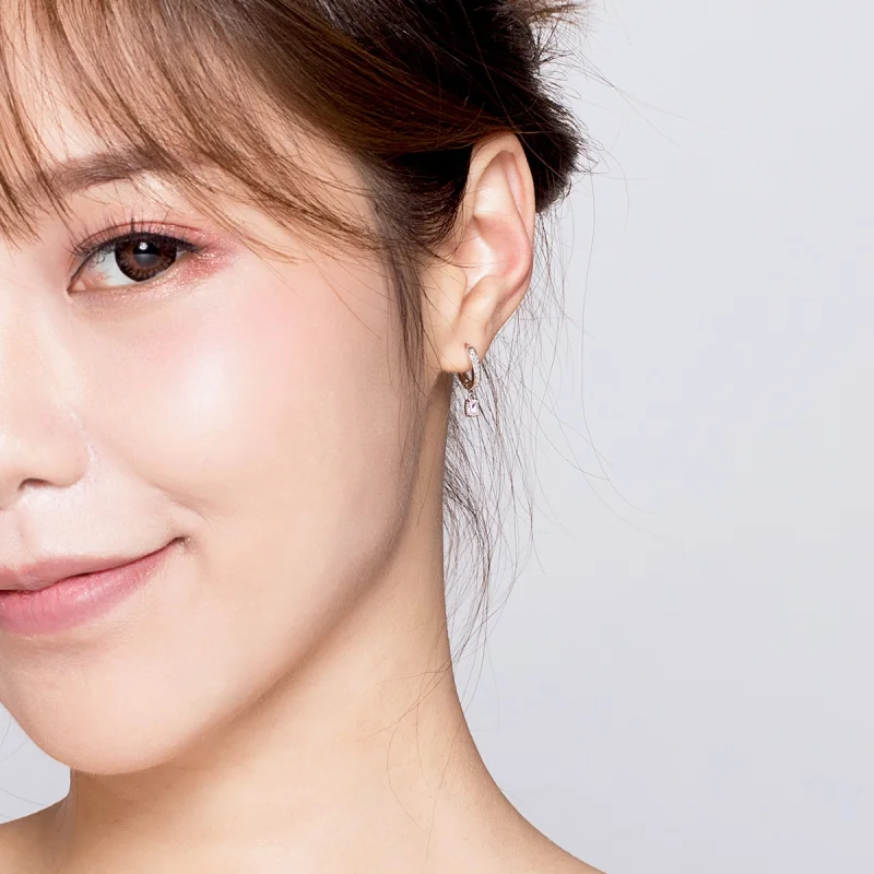 (imagem para) Pandora Style Zircon Love Hoop Earrings - BSE157 - Visualizar 6