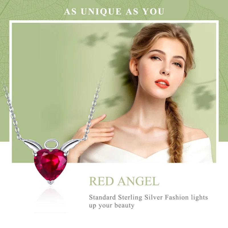 (imagem para) Colar Coração de Anjo Vermelho estilo Pandora - SCN285 - Visualizar 3