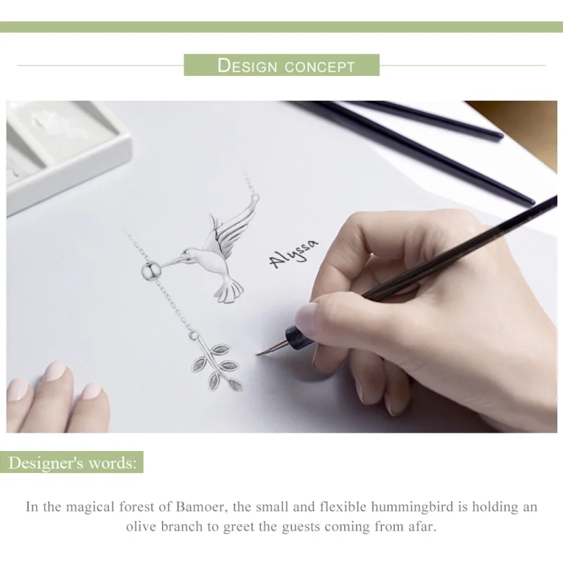 (imagem para) Colar Saudações dos colibris estilo Pandora - SCN217 - Visualizar 3
