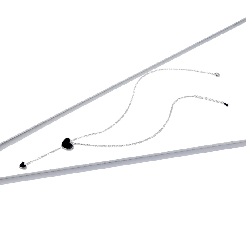 (imagem para) Pandora Style Black Heart Necklace - BSN095 - Visualizar 2