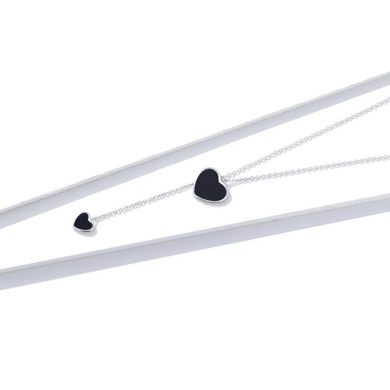 (imagem para) Pandora Style Black Heart Necklace - BSN095 - Visualizar 3