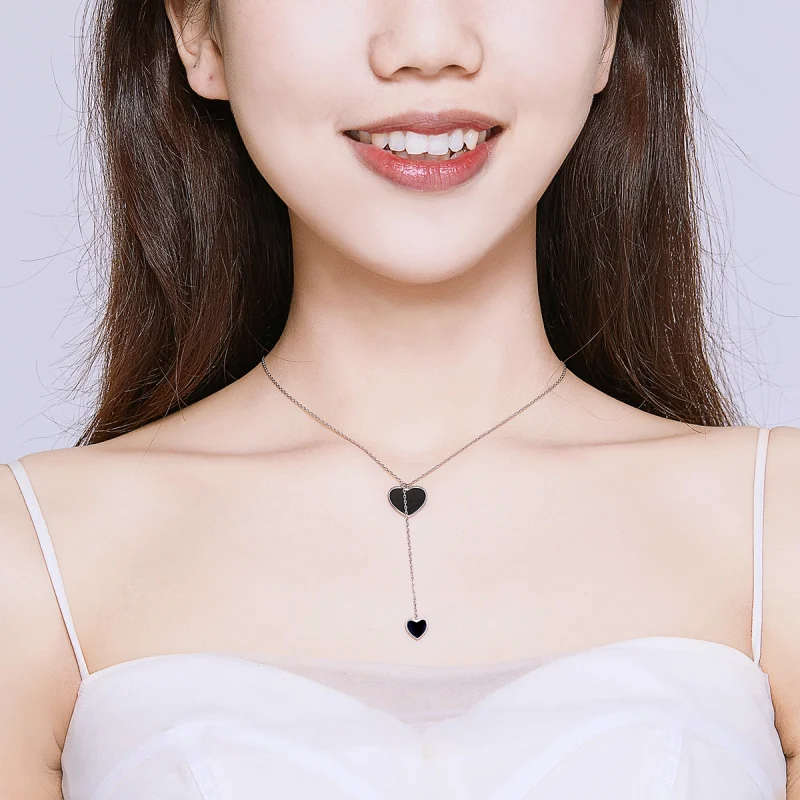 (imagem para) Pandora Style Black Heart Necklace - BSN095 - Visualizar 7