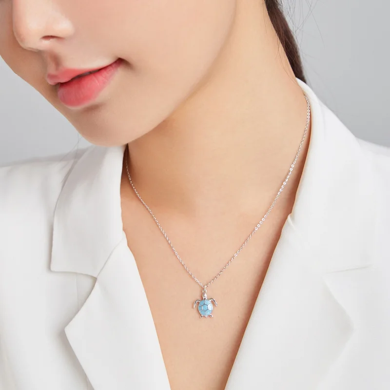 (imagem para) Pandora Style Blue Turtle Necklace - SCN446 - Visualizar 7