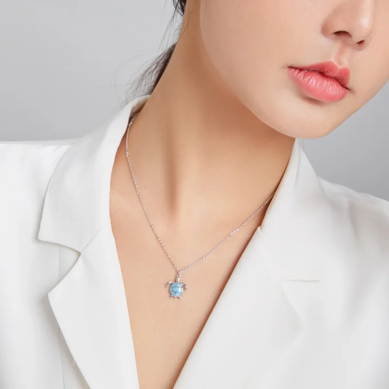 (imagem para) Pandora Style Blue Turtle Necklace - SCN446 - Visualizar 8