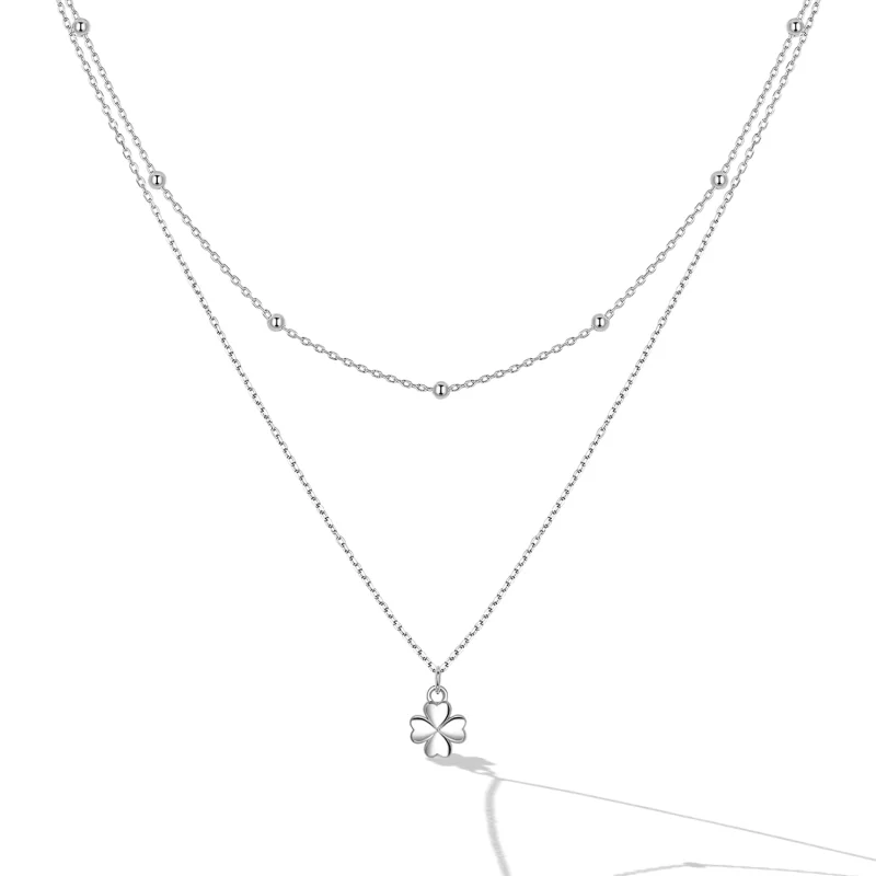 (imagem para) Pandora Style Double Clover Necklace - SCN481 - Visualizar 2