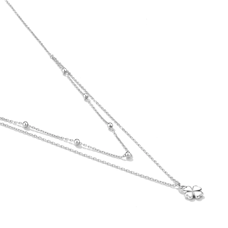 (imagem para) Pandora Style Double Clover Necklace - SCN481 - Visualizar 4