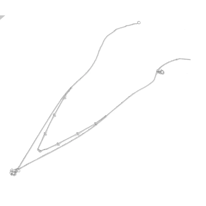 (imagem para) Pandora Style Double Clover Necklace - SCN481 - Visualizar 5