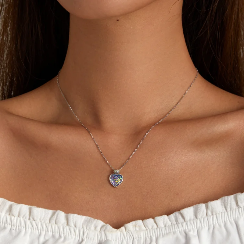 (imagem para) Pandora Style Fish Scale Heart Necklace - SCN468 - Visualizar 6