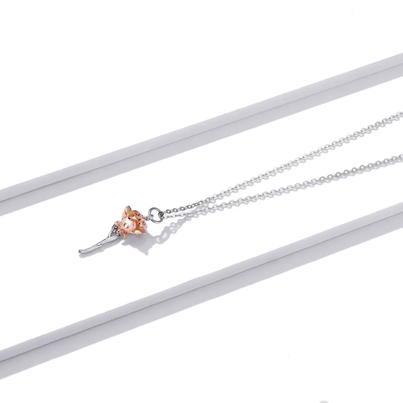 (imagem para) Pandora Style Graceful Rose Necklace - BSN190 - Visualizar 2