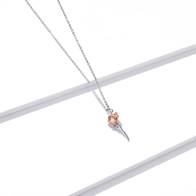 (imagem para) Pandora Style Graceful Rose Necklace - BSN190 - Visualizar 3