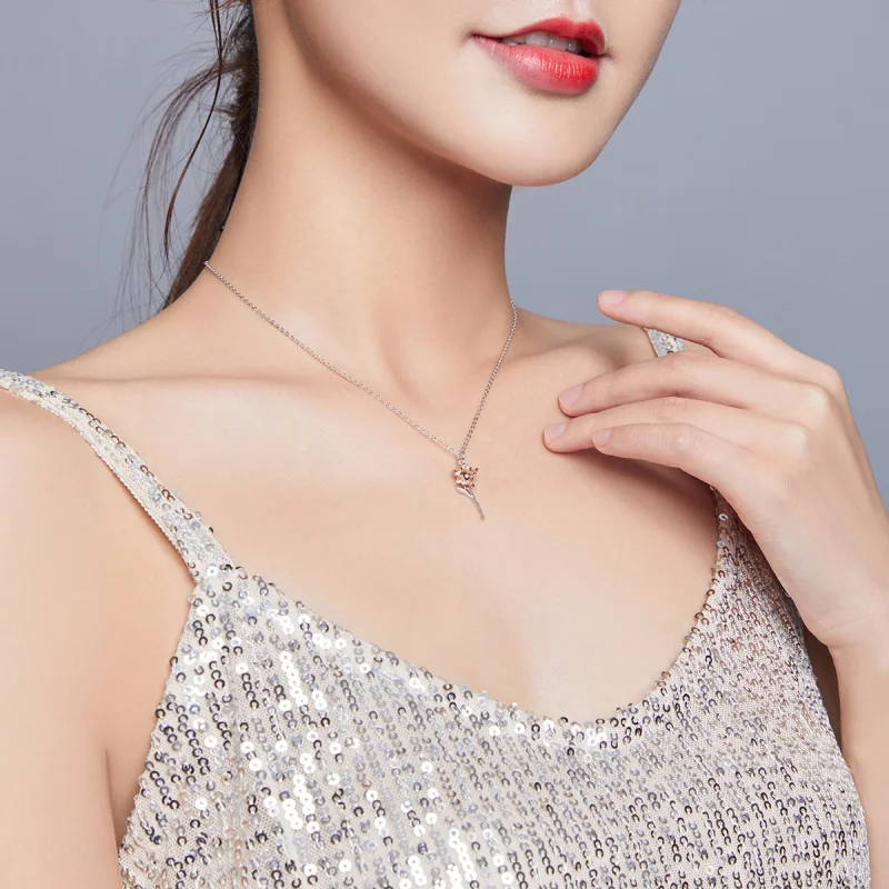 (imagem para) Pandora Style Graceful Rose Necklace - BSN190 - Visualizar 9