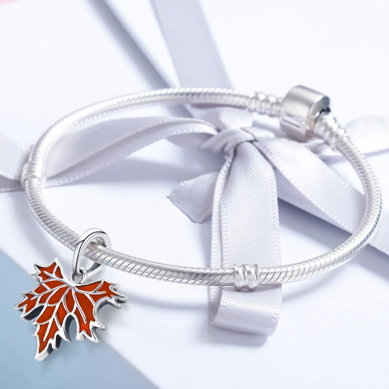 (imagem para) Pandora Style Late Autumn Maple Leaves Necklace Pendant - SCC585 - Visualizar 5