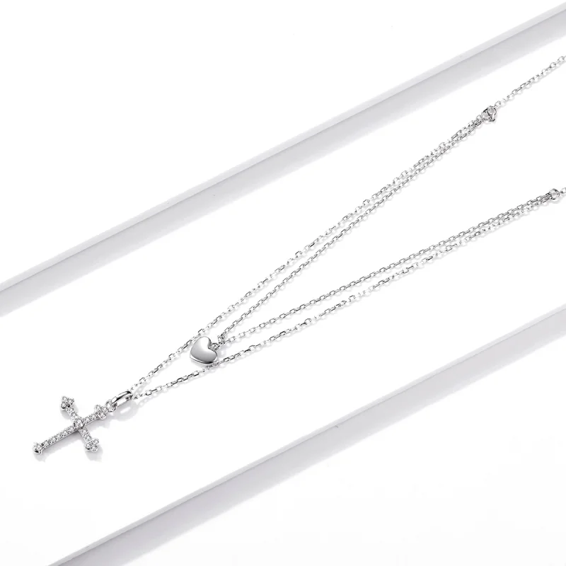 (imagem para) Pandora Style Love Cross Necklace - BSN197 - Visualizar 2