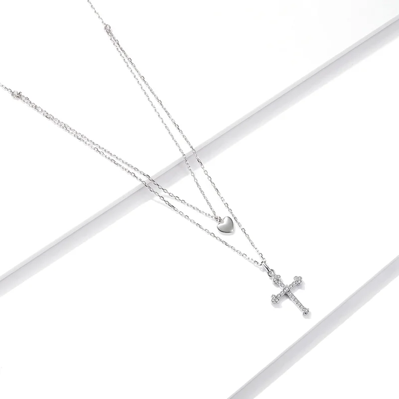 (imagem para) Pandora Style Love Cross Necklace - BSN197 - Visualizar 3