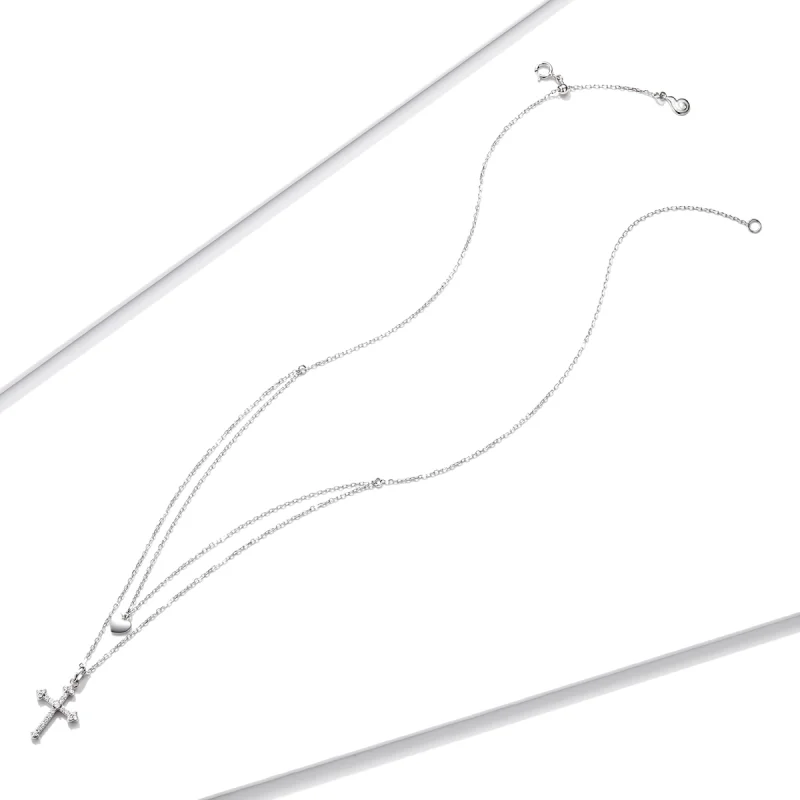 (imagem para) Pandora Style Love Cross Necklace - BSN197 - Visualizar 4