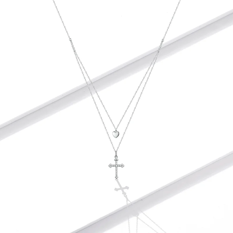 (imagem para) Pandora Style Love Cross Necklace - BSN197 - Visualizar 5