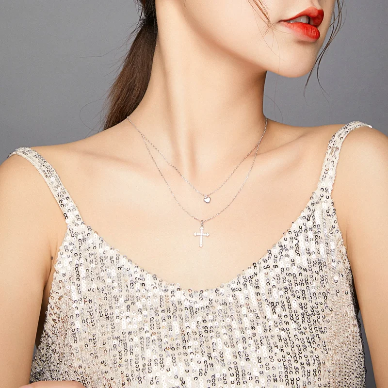 (imagem para) Pandora Style Love Cross Necklace - BSN197 - Visualizar 7