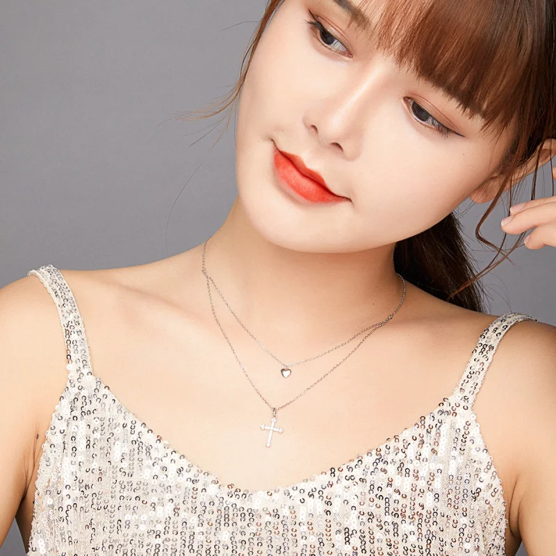 (imagem para) Pandora Style Love Cross Necklace - BSN197 - Visualizar 9