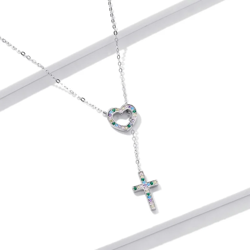 (imagem para) Pandora Style Love Cross Necklace - BSN244 - Visualizar 2