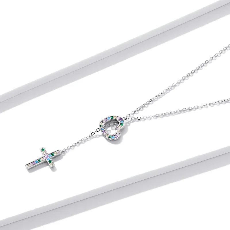 (imagem para) Pandora Style Love Cross Necklace - BSN244 - Visualizar 3