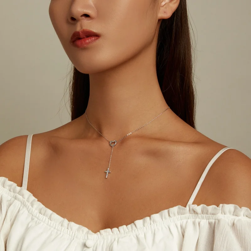 (imagem para) Pandora Style Love Cross Necklace - BSN244 - Visualizar 7