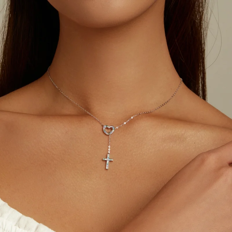 (imagem para) Pandora Style Love Cross Necklace - BSN244 - Visualizar 8