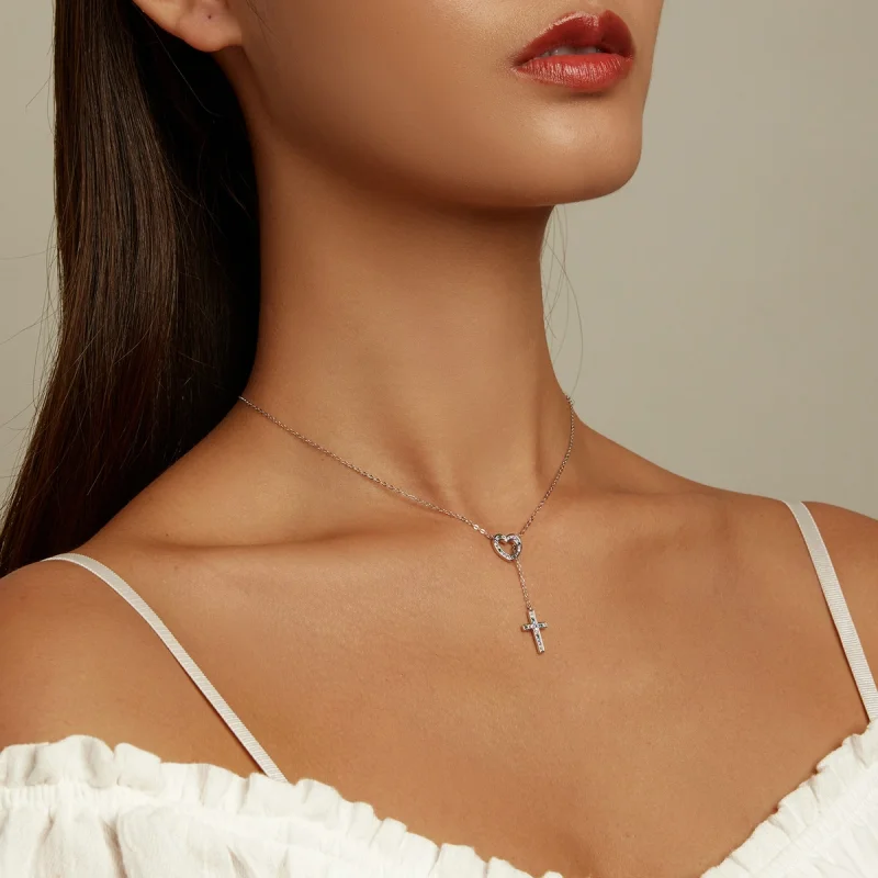 (imagem para) Pandora Style Love Cross Necklace - BSN244 - Visualizar 9