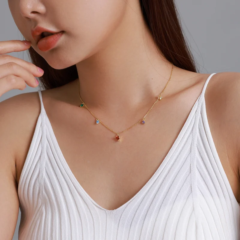 (imagem para) Pandora Style Multicolored Zircon Necklace - BSN234 - Visualizar 7