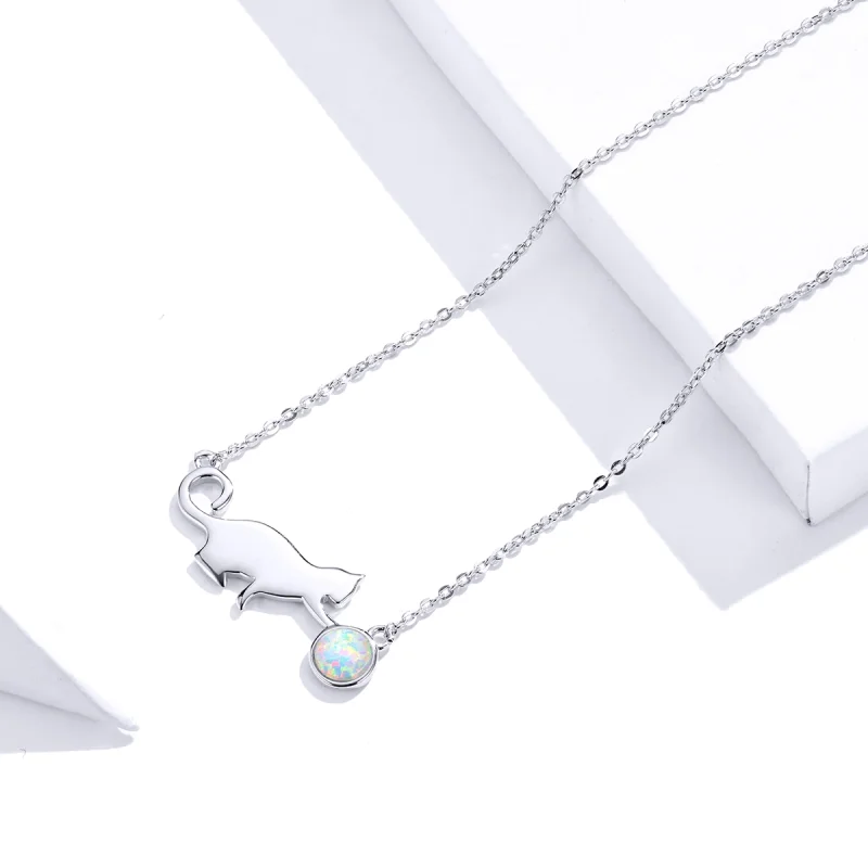 (imagem para) Pandora Style Opal Cat Necklace - SCN395 - Visualizar 3
