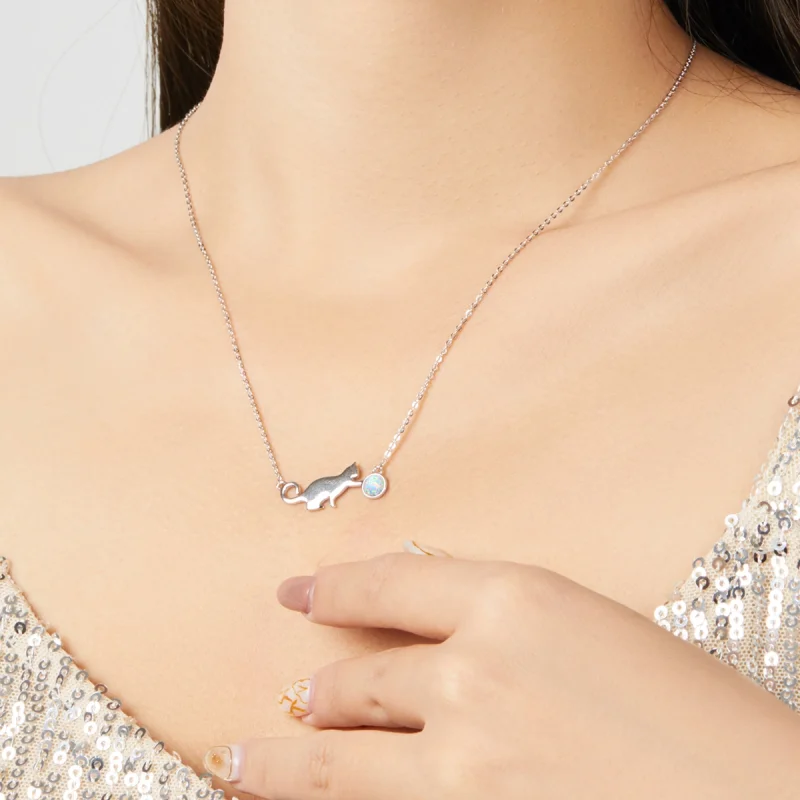 (imagem para) Pandora Style Opal Cat Necklace - SCN395 - Visualizar 6