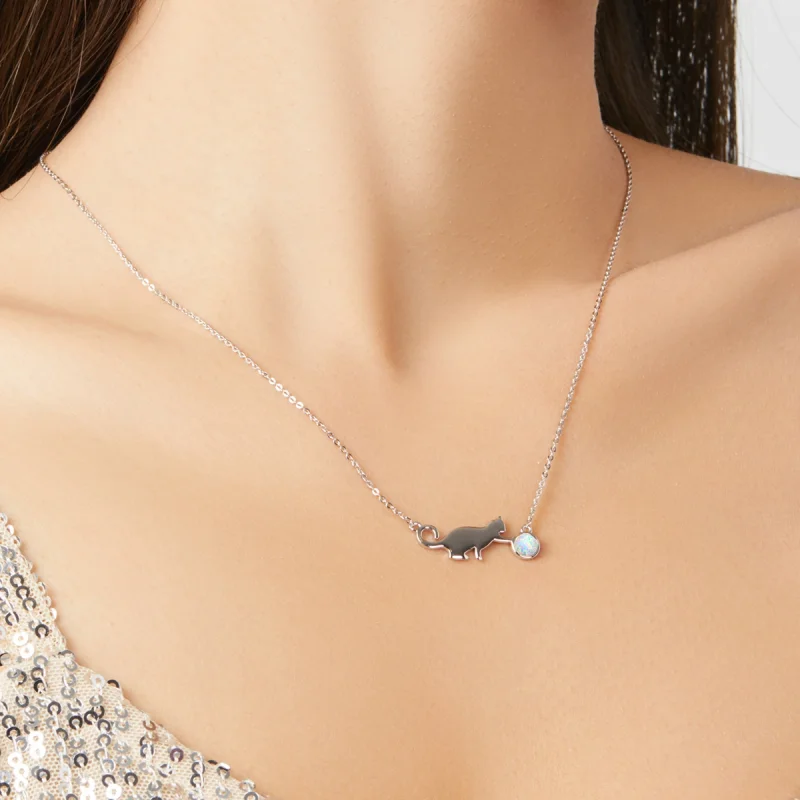(imagem para) Pandora Style Opal Cat Necklace - SCN395 - Visualizar 7